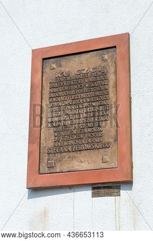 Rozewie, Poland - July 21, 2021: Memorial Plaque To Stefan Zeromski. Stefan Zeromski Was A Polish No