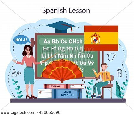 Spanish Learning Concept. Language School Spanish Course. Study Foreign