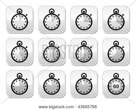 เวลา นาฬิกา นาฬิกาจับเวกเตอร์ปุ่มชุด