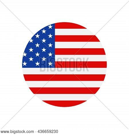 American Flag. Circle Icon Of Usa Patriot With Star And Stripe. Emblem For Proud Of United States Of