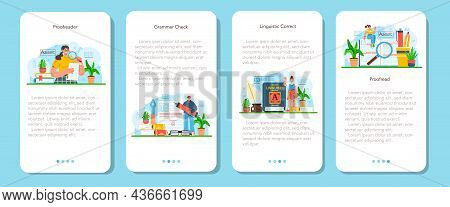 Proofreader Mobile Application Banner Set. Printing House Technology Process