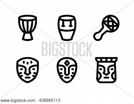 Simple Set Of Kwanzaa Related Vector Line Icons. Contains Icons As Djembe, Conga, Shaker And More.