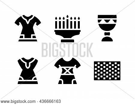Simple Set Of Kwanzaa Related Vector Solid Icons. Contains Icons As Dress, Chandelier, Cup And More.