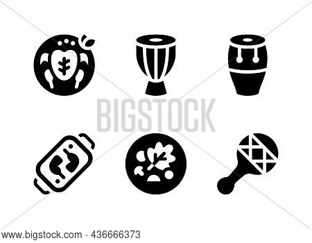 Simple Set Of Kwanzaa Related Vector Solid Icons. Contains Icons As Roast Chicken, Djembe, Conga And