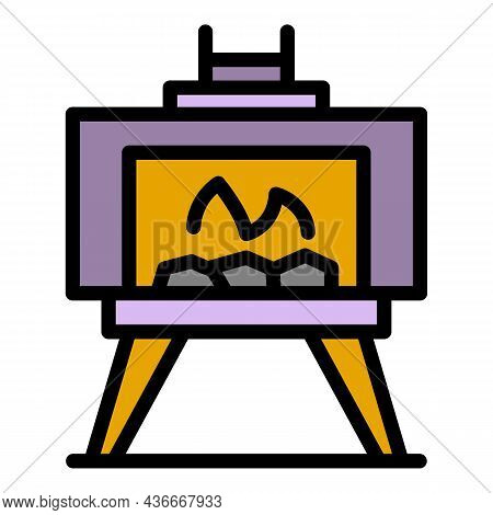 Outdoor Fireplace Icon. Outline Outdoor Fireplace Vector Icon Color Flat Isolated