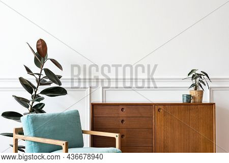 Mid century modern reading nook in an apartment