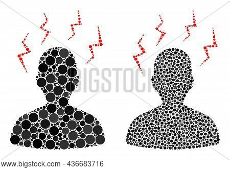 Dotted Head Migrain Strikes Icon. Collage Head Migrain Strikes Icon United From Circle Parts In Diff