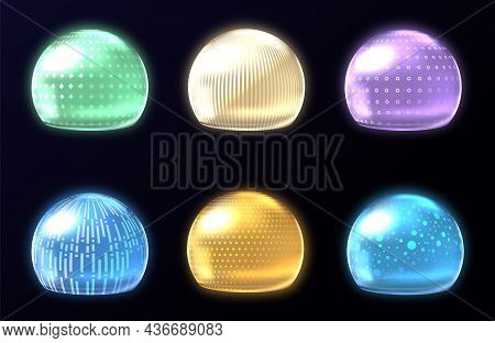 Different Energy Protection Spheres Set. Science Fiction Deflector Elements, Firewall Absolute Prote