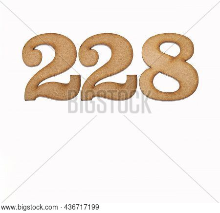 Number 228 In Wood, Isolated On White Background