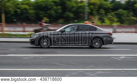 Moscow, Russia - July 2021: Bmw G30 Sedan M Sport Test Drive Day In Moscow City