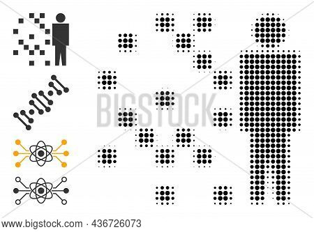 Dot Halftone Digital Man Synthesis Icon, And Other Icons. Vector Halftone Concept Of Digital Man Syn