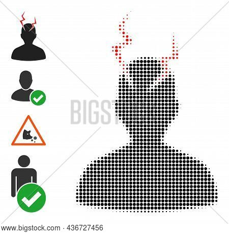 Dot Halftone Head Migrain Sick Icon, And Original Icons. Vector Halftone Pattern Of Head Migrain Sic