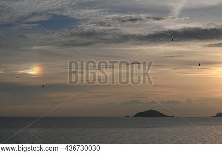 Rainbow Cloud On The Gulf Of Poets, A Rare Event Of Iridescent Cloud