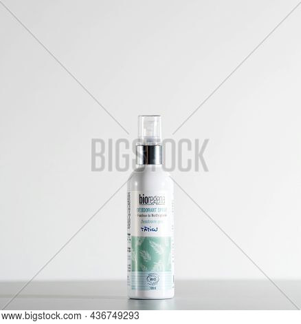 Paris, France - July 30, 2017: Isolated On White Background Bioregena Deodorant Spray For Mens - Bio