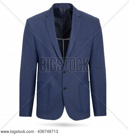 Men Midnight Blue Jacket, Suit On A White Background. Mens Jacket Isolated On White With Clipping Pa