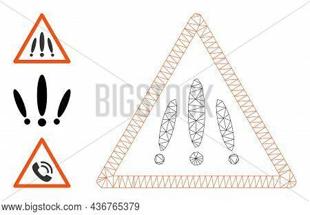 Web Net Multiple Danger Sign Vector Icon, And Bonus Icons. Flat 2d Carcass Created From Multiple Dan