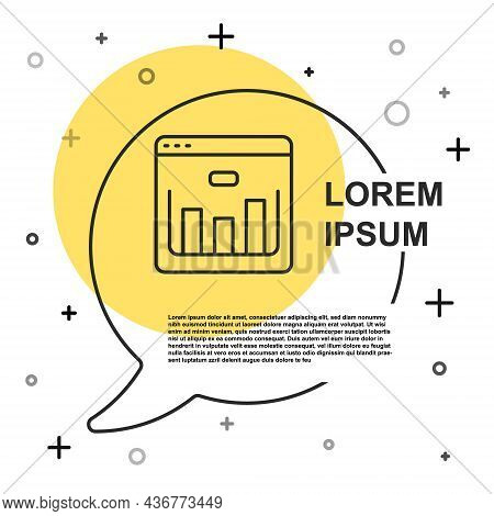 Black Line Browser With Stocks Market Growth Graphs And Money Icon Isolated On White Background. Mon