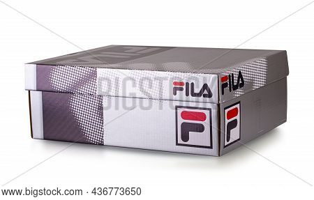 Box Fila Shoe Isolated On White Background, Fila Is One Of The Most Famous Brands In The World
