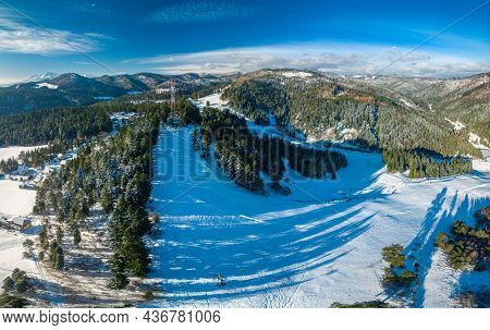 Panoramic aerial winter view of the ski center Vysne Ruzbachy, north Slovakia
