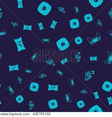 Set Wide Angle Picture, Gamepad, 3d Modeling And 360 Degree View On Seamless Pattern. Vector