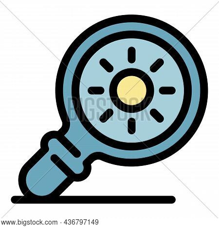 Sun Under Magnifier Icon. Outline Sun Under Magnifier Vector Icon Color Flat Isolated