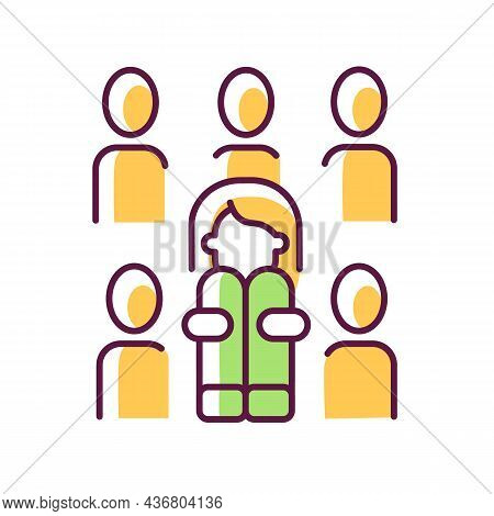 Enochlophobia Rgb Color Icon. Irrational Fear Of Crowd. Panic Disorder. Person Scared Of Public And 