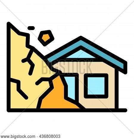 Destroyed Rockfall House Icon. Outline Destroyed Rockfall House Vector Icon Color Flat Isolated
