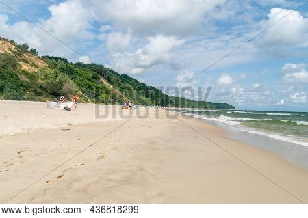Chlapowo, Poland - July 21, 2021: Morning View Almost Empty Chlapowo Beach On Baltic Sea.
