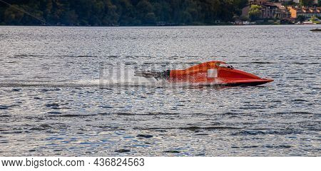 Sport. Motor Boat Races. Speed, Water Sports. Competition On The Water On A Sunny Day