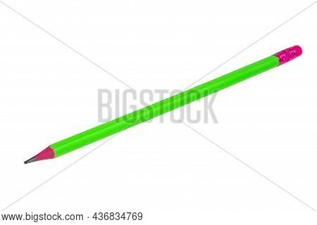Green Penci For Drawing Isolatd On The White Background