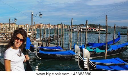 Gondolas with pretty woman
