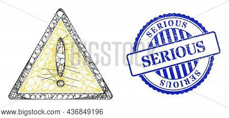 Vector Net Danger Triangle Carcass, And Serious Blue Rosette Scratched Seal. Wire Carcass Net Image 