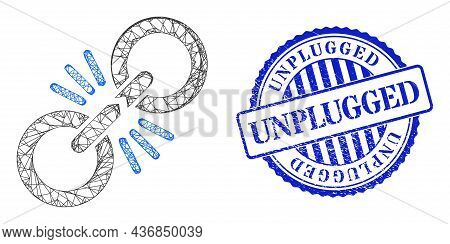 Vector Net Mesh Damage Chain Link Wireframe, And Unplugged Blue Rosette Rubber Stamp Seal. Crossed C