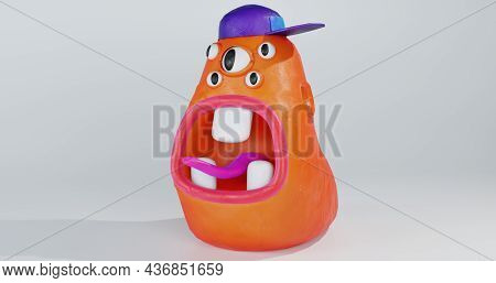 Clay Monster In A Cap Screams Or Sings 3d-rendering