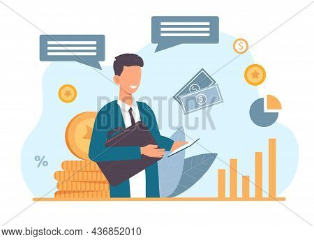 Financial Analyst Reads Reports. Man Looks At Profits And Expenses Of Company. Financial Literacy, I