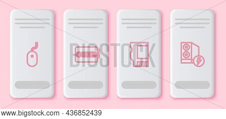Set Line Computer Mouse, Sshd Card, Sd And Case Of Computer. White Rectangle Button. Vector