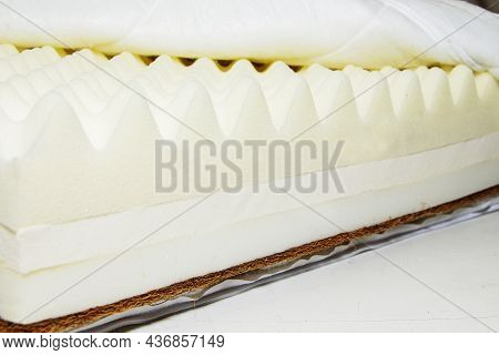 White Sponge Mattress Material Close-up. Inside The Mattress.