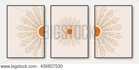 Line Art Boho Sun, Sunburst Mid Century Modern Art