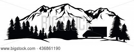 Landscape - Camping In Mountains With Truck Camper (adventure And Travel Design).