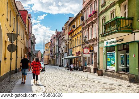 Jawor, Poland - August 08, 2021. Architecture Of Colored Buildings In Main Square