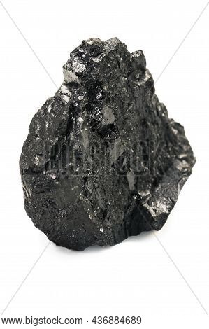 Black Coal Chunk, Anthracite, Isolated On White Background. Close-up