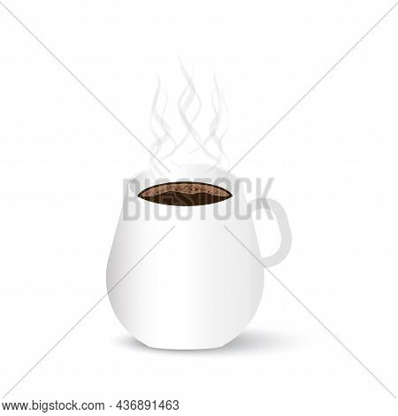 Realistic White Mug With Steam. Hot Drink. Coffee Time. Morning Beverage. Flat Design. Vector Illust