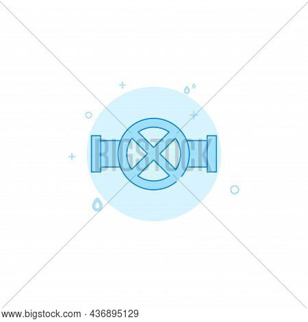 Round Valve On Pipe Vector Icon. Plumbing Flat Illustration. Filled Line Style. Blue Monochrome Desi