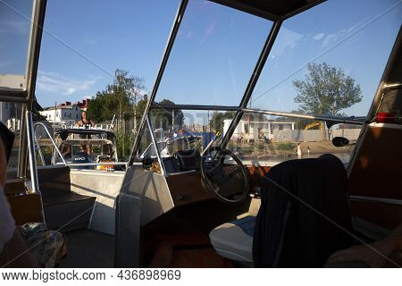 Sortavala, Russia - July 10, 2021: Inside View Of A Boat At The Pier Of The Town Of Sortavala In The