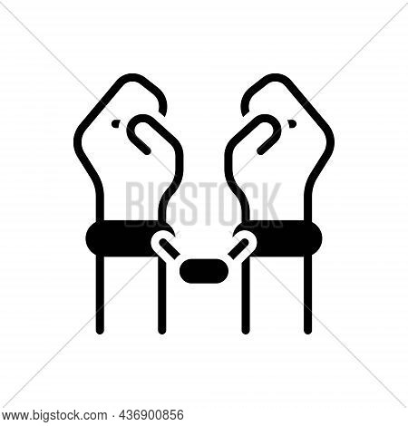 Black Solid Icon For Arrested Bracelet Manacles Shackles Crime Handcuff Criminal Chain Enforcement