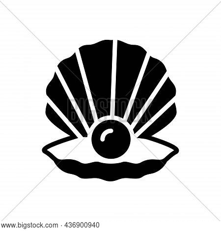 Black Solid Icon For Shell Pearl Scallop Seashell Aquatic Clams Nautical Cherrystone