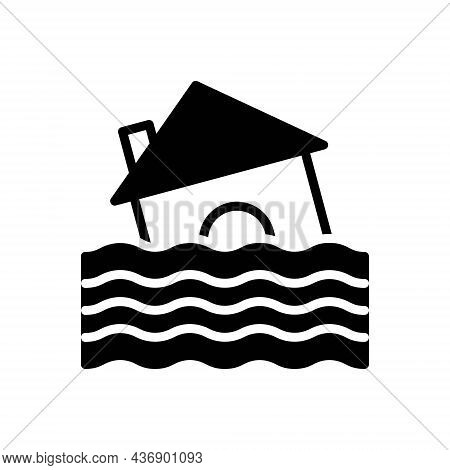 Black Solid Icon For Flood Deluge Overflow Freshet Disaster Hurricane Water-damage Natural-disaster