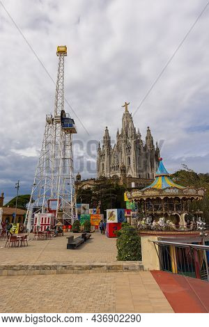 Barcelona, Spain - September 22, 2021: The Temple Of The Sacred Heart Of Jesus At The Peak Of The Pa