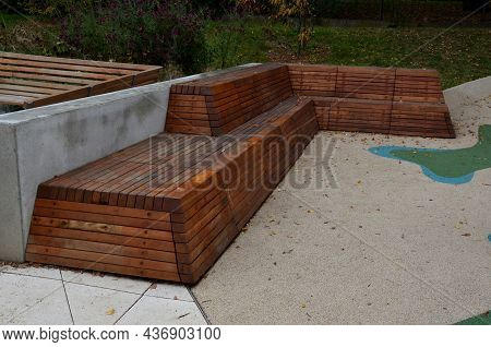 Dreamy White Rubber Landscape With Scoops And Colorful Spots On The Playground. Stainless Steel Tunn
