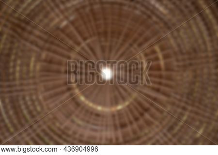 Blur Close Up To Round Circle Woven Straw Mat Wicker Pattern Of Local Thai Handmade Craft.